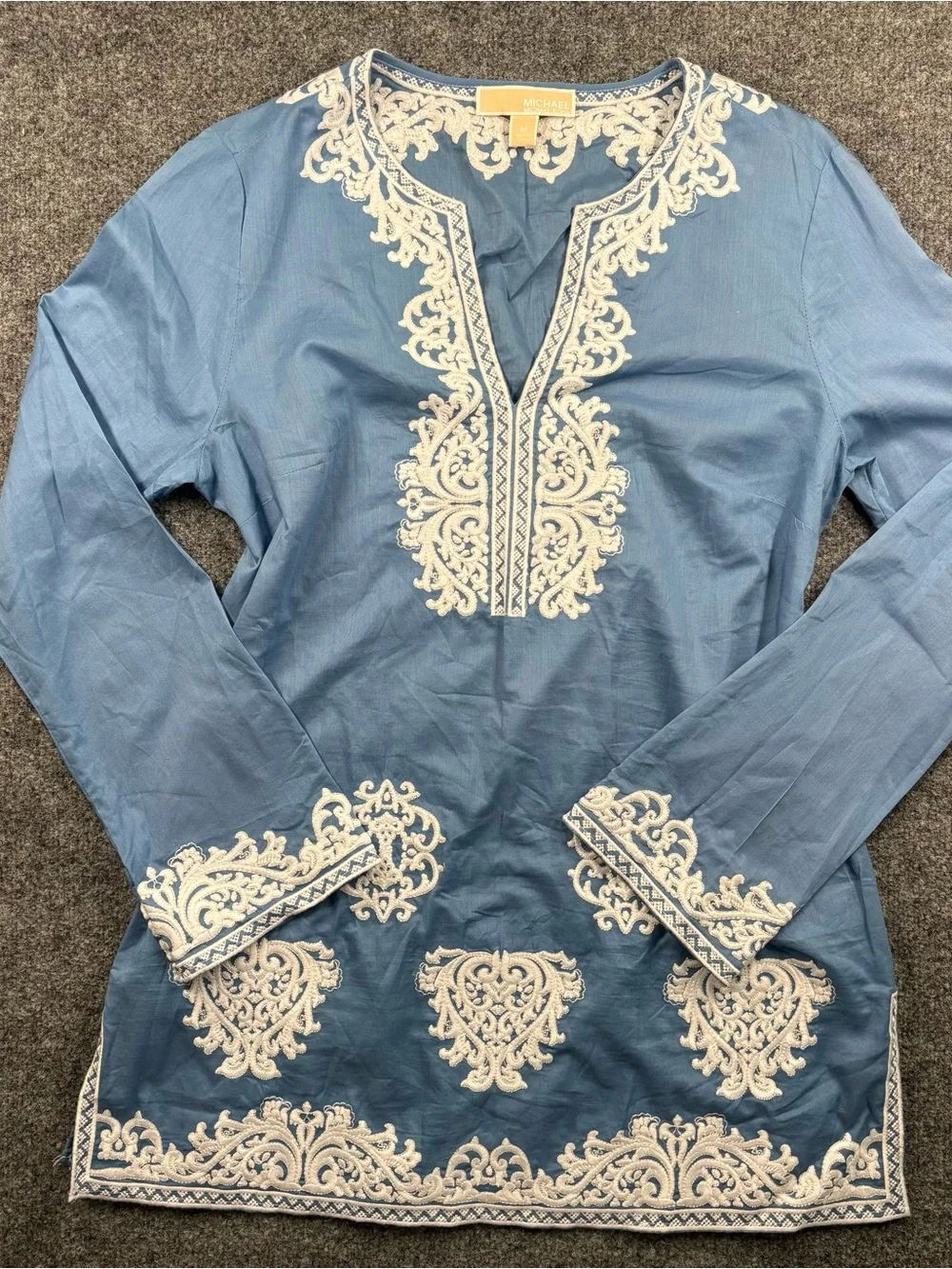 Michael Kors Light Blue Tunic Shirt with Cream Embroidery